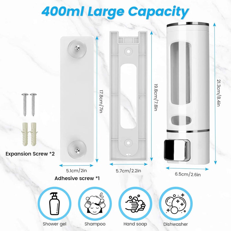 Kytree Foam Hand Liquid Soap Dispenser, 400ml Bathroom Shower Dispenser Gel Container Shower Pump Dispenser and Organizer for Bathroom Kitchen Hotel, Refillable Liquid Lotion Soap Dispenser Wall Mounted - Image 1